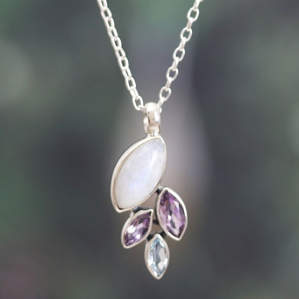 Leafy Two-Carat Multi-Gemstone Pendant Necklace 'Realm of Harmony'