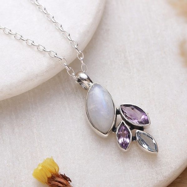 Alternate image for Leafy Two-Carat Multi-Gemstone Pendant Necklace Realm of Harmony