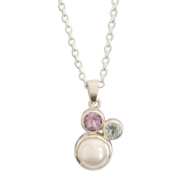 Alternate image for Pearl Amethyst Blue Topaz Sterling Silver Pendant Necklace Triple Splendor