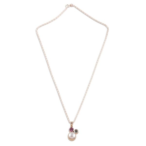 Alternate image for Pearl Amethyst Blue Topaz Sterling Silver Pendant Necklace Triple Splendor
