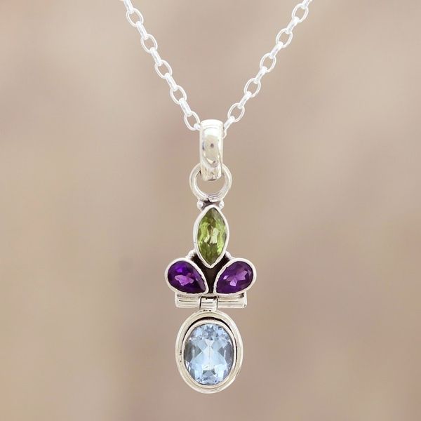 Alternate image for Pendant Necklace with Peridot, Blue Topaz and Amethyst Petal Party