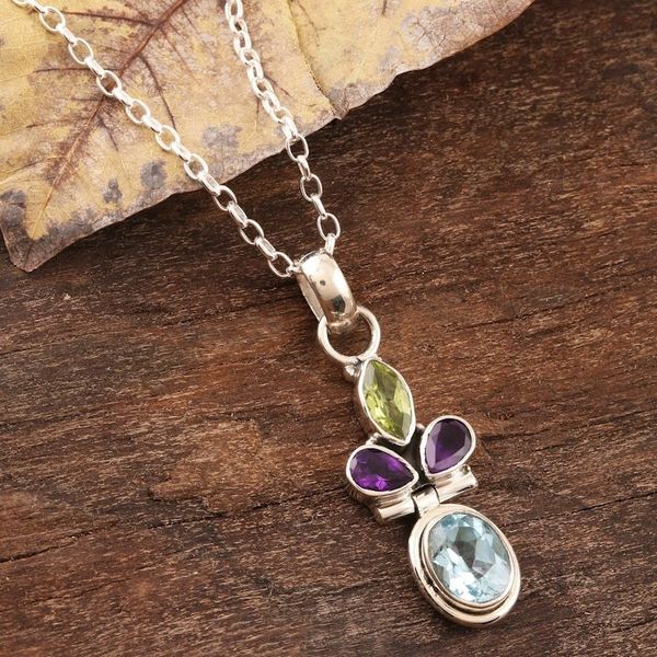 Alternate image for Pendant Necklace with Peridot, Blue Topaz and Amethyst Petal Party