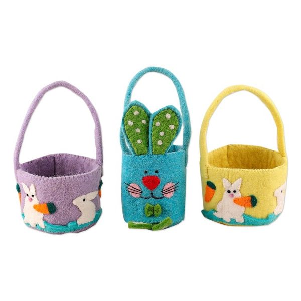 Alternate image for Handcrafted Easter-Themed Wool Felt Baskets Set of 3 Adorable Treasures