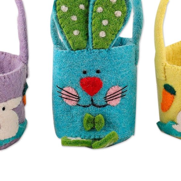 Alternate image for Handcrafted Easter-Themed Wool Felt Baskets Set of 3 Adorable Treasures