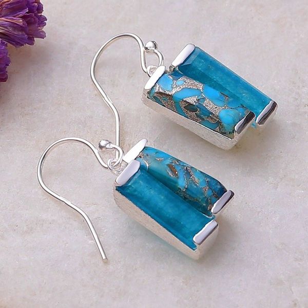 Alternate image for One-Carat Composite Turquoise and Quartz Dangle Earrings Oceanic Dimensions