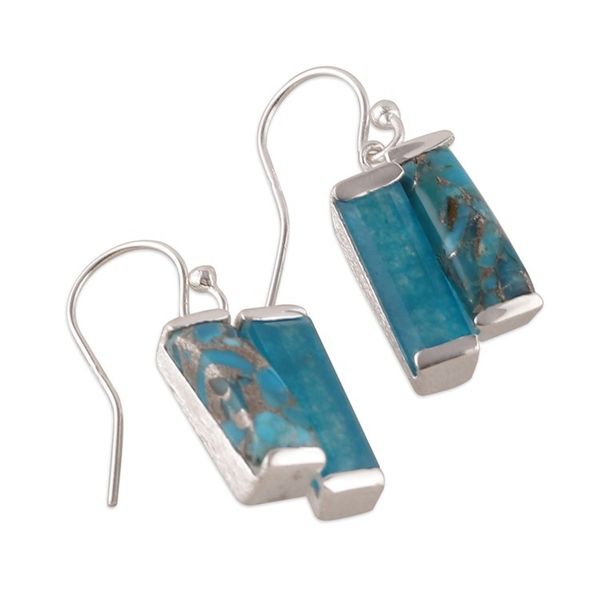 Alternate image for One-Carat Composite Turquoise and Quartz Dangle Earrings Oceanic Dimensions