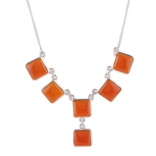 Alternate image for Indian-Made Geometric Carnelian Cabochon Pendant Necklace Flare Glam