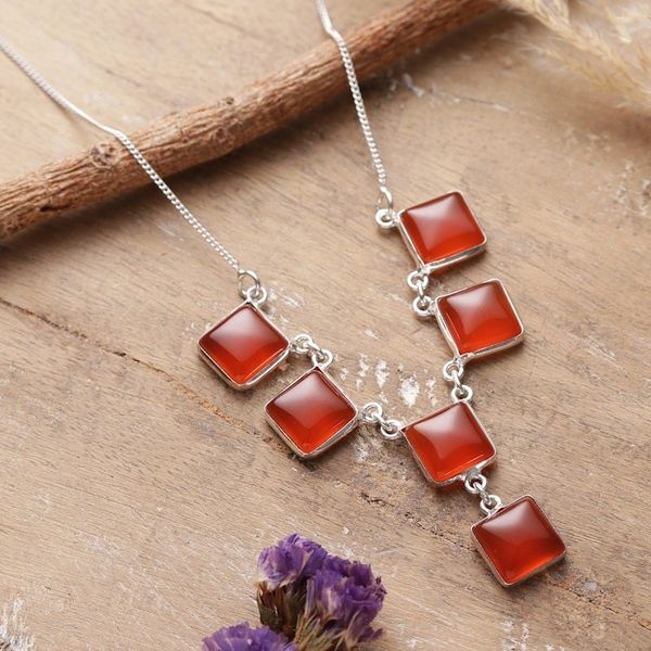 Alternate image for Indian-Made Geometric Carnelian Cabochon Pendant Necklace Flare Glam