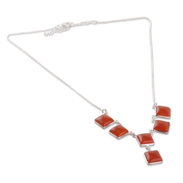 Alternate image for Indian-Made Geometric Carnelian Cabochon Pendant Necklace Flare Glam