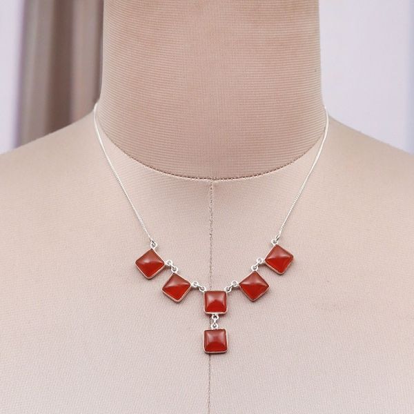 Alternate image for Indian-Made Geometric Carnelian Cabochon Pendant Necklace Flare Glam