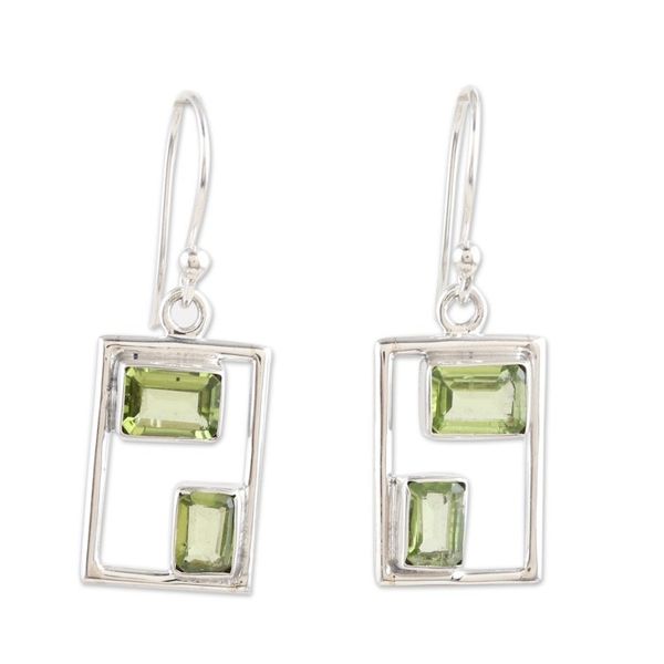 Alternate image for Rectangular Faceted Peridot Dangle Earrings from India Fortune Order