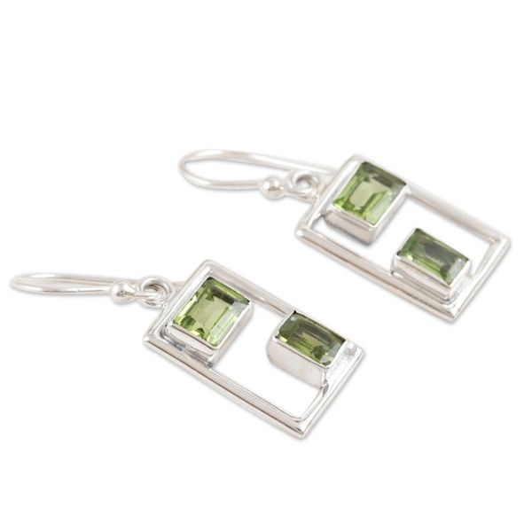 Alternate image for Rectangular Faceted Peridot Dangle Earrings from India Fortune Order