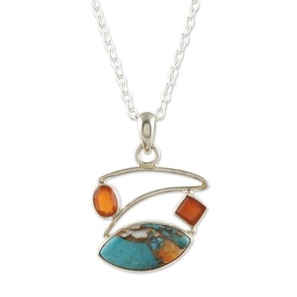 Alternate image for Polished Carnelian and Recon Turquoise Pendant Necklace Sunset Sky