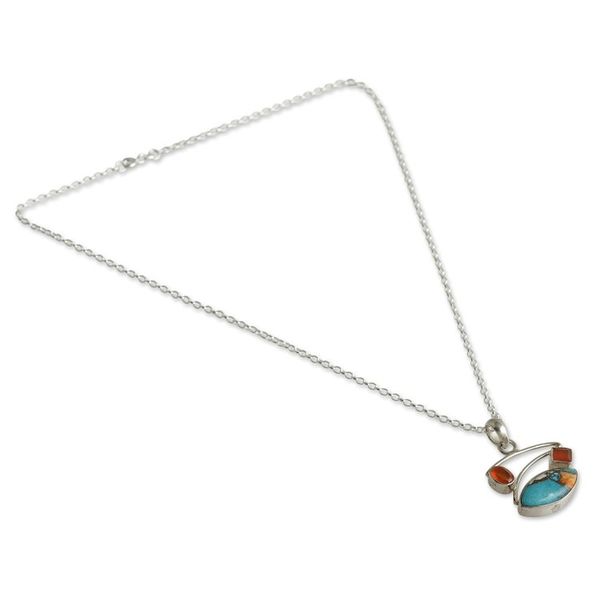 Alternate image for Polished Carnelian and Recon Turquoise Pendant Necklace Sunset Sky