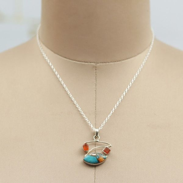Alternate image for Polished Carnelian and Recon Turquoise Pendant Necklace Sunset Sky
