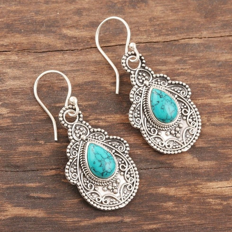 Oxidized Silver and Reconstituted Turquoise Earrings 'Agra Aesthetic'