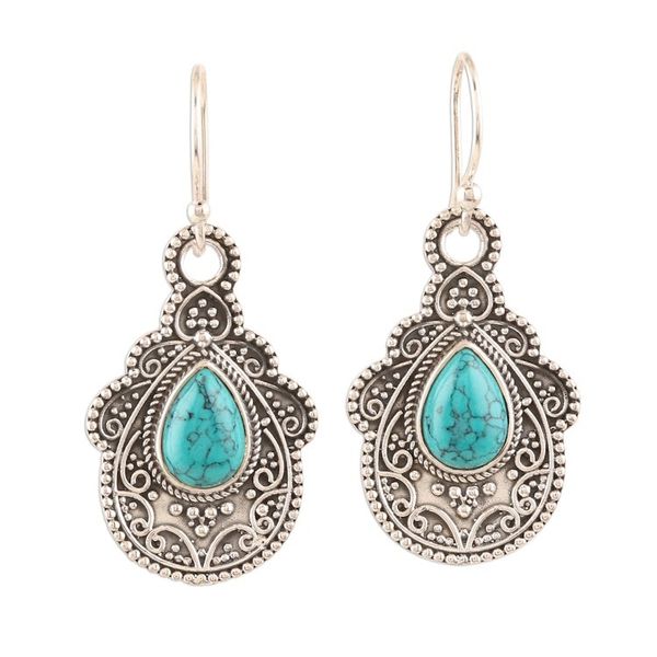 Alternate image for Oxidized Silver and Reconstituted Turquoise Earrings Agra Aesthetic