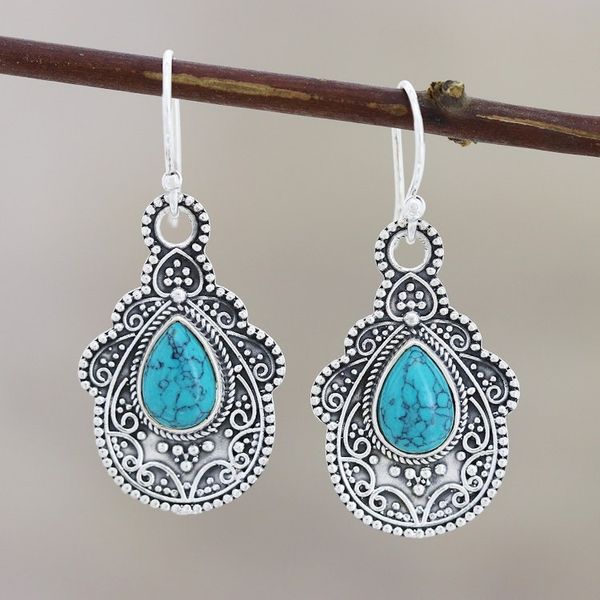 Alternate image for Oxidized Silver and Reconstituted Turquoise Earrings Agra Aesthetic
