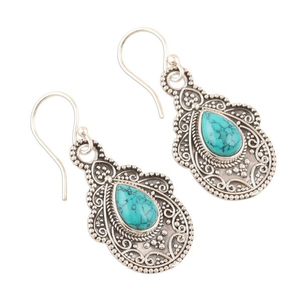 Alternate image for Oxidized Silver and Reconstituted Turquoise Earrings Agra Aesthetic