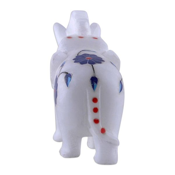 Alternate image for Blue Spring-Themed Hand-Carved Alabaster Elephant Figurine Primaveral Regality