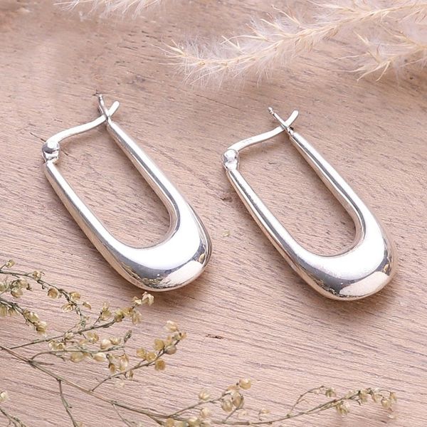 Alternate image for Classic Polished Sterling Silver Hoop Earrings from India Modern Radiance