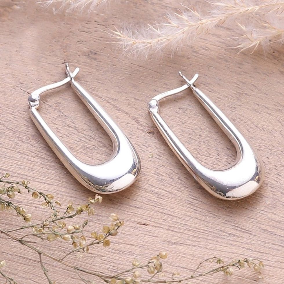 Classic Polished Sterling Silver Hoop Earrings from India 'Modern Radiance'