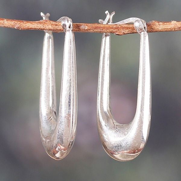 Alternate image for Classic Polished Sterling Silver Hoop Earrings from India Modern Radiance