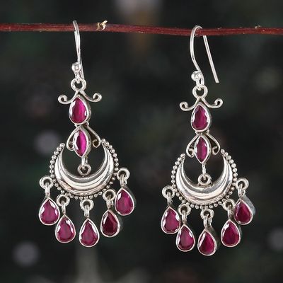 Alternate image for Faceted Ruby Stone and Sterling Silver Chandelier Earrings Sweet Glimmering