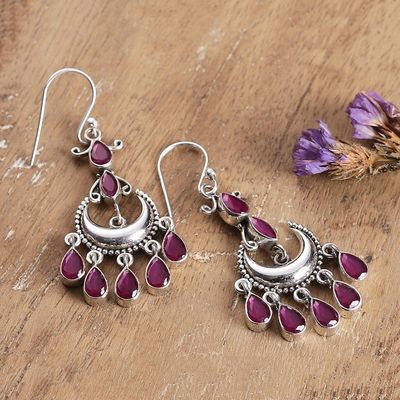Alternate image for Faceted Ruby Stone and Sterling Silver Chandelier Earrings Sweet Glimmering