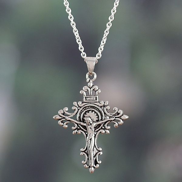Alternate image for Polished Crucifixion Sterling Silver Pendant Necklace Crucifixion of the Sacred