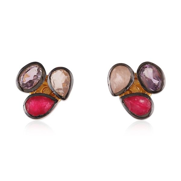 Alternate image for 18k Gold-Accented 4-Carat Multi-Gemstone Button Earrings Pretty Trio