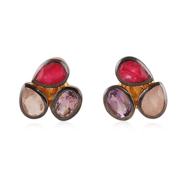 Alternate image for 18k Gold-Accented 4-Carat Multi-Gemstone Button Earrings Pretty Trio
