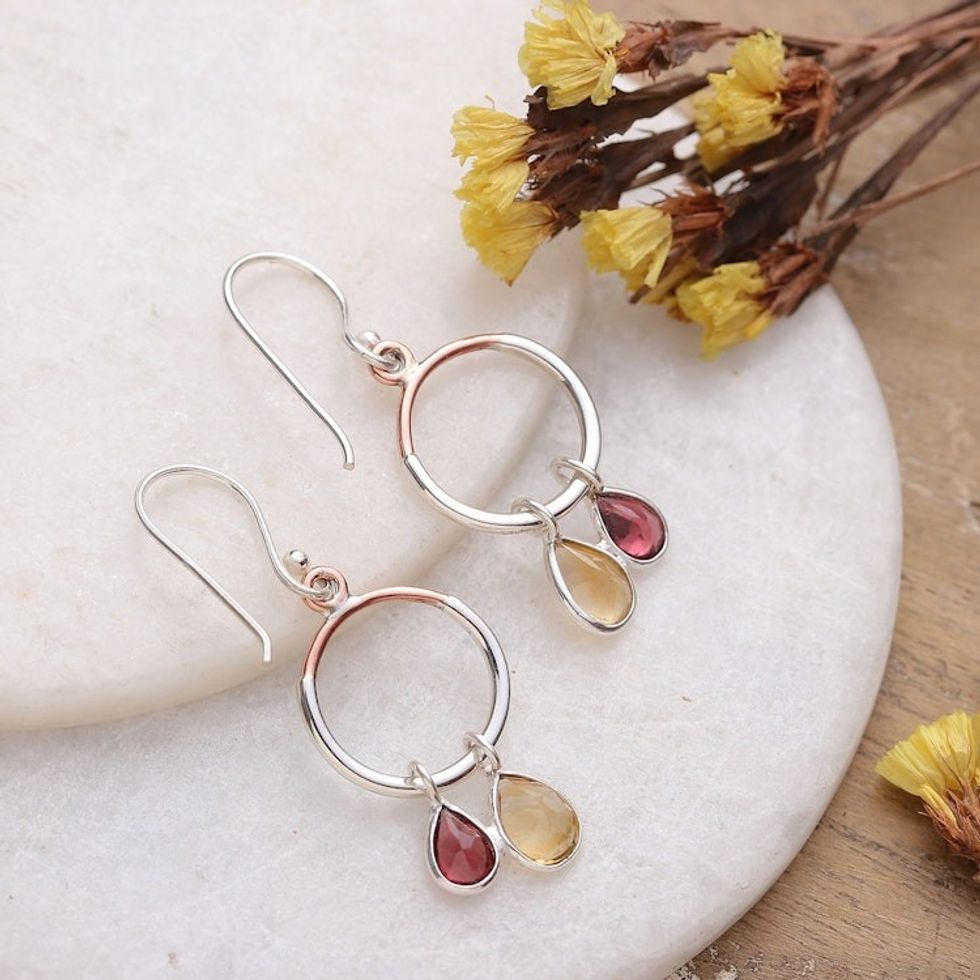Two-Carat Citrine and Garnet Dangle Earrings from India 'Passionate Drops'
