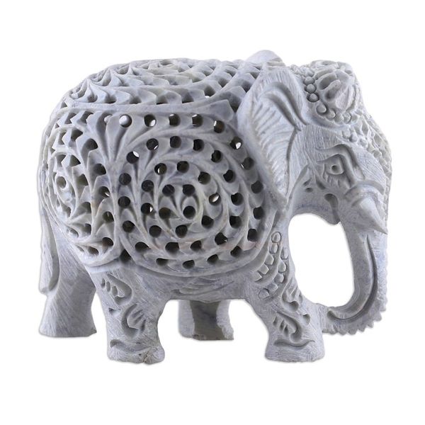 Alternate image for Traditional Jali-Themed Soapstone Royal Elephant Sculpture Legacy of Elegance