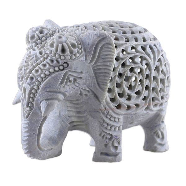 Alternate image for Traditional Jali-Themed Soapstone Royal Elephant Sculpture Legacy of Elegance