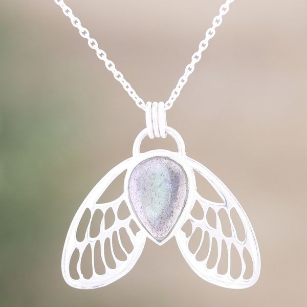 Alternate image for Sterling Silver Pendant Necklace with Natural Labradorite Protection Fairy