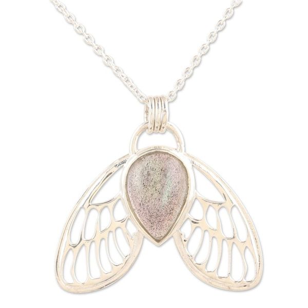 Alternate image for Sterling Silver Pendant Necklace with Natural Labradorite Protection Fairy