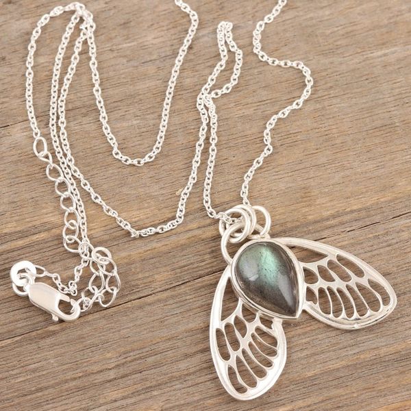 Alternate image for Sterling Silver Pendant Necklace with Natural Labradorite Protection Fairy