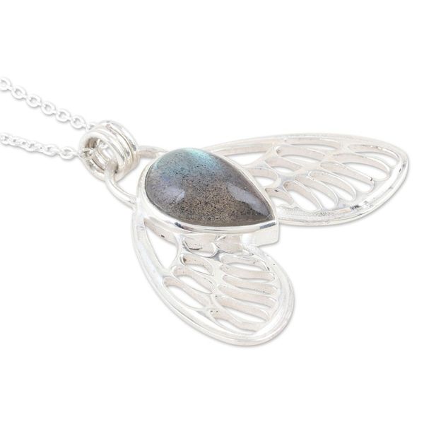 Alternate image for Sterling Silver Pendant Necklace with Natural Labradorite Protection Fairy