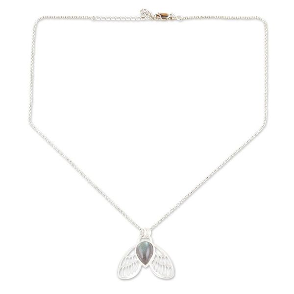 Alternate image for Sterling Silver Pendant Necklace with Natural Labradorite Protection Fairy