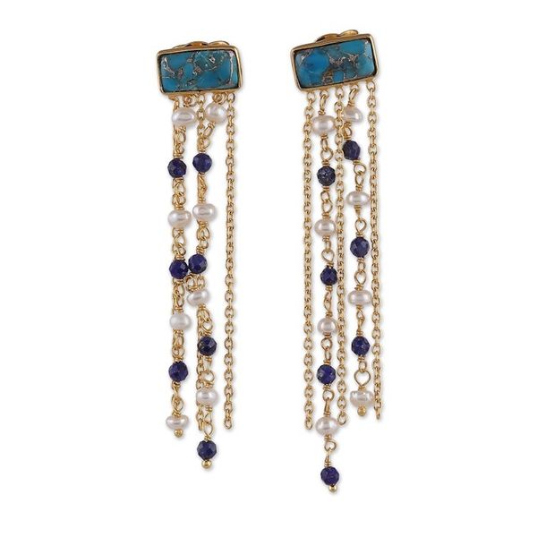 Alternate image for 18k Gold-Plated Lapis Lazuli and Pearl Waterfall Earrings Cascade Splendor