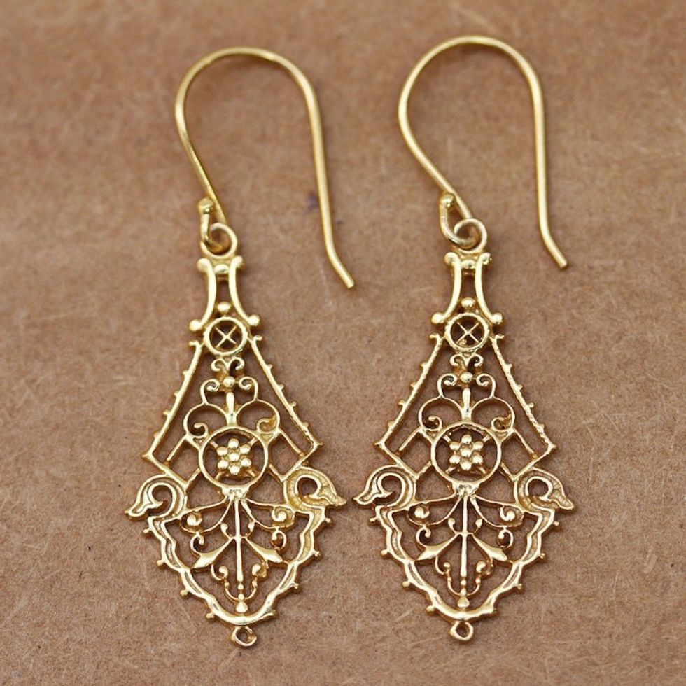 Traditional 22k Gold-Plated Filigree Dangle Earrings 'Gilded Age'