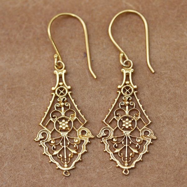 Alternate image for Traditional 22k Gold-Plated Filigree Dangle Earrings Gilded Age