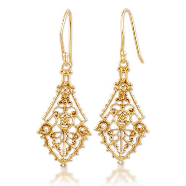 Alternate image for Traditional 22k Gold-Plated Filigree Dangle Earrings Gilded Age