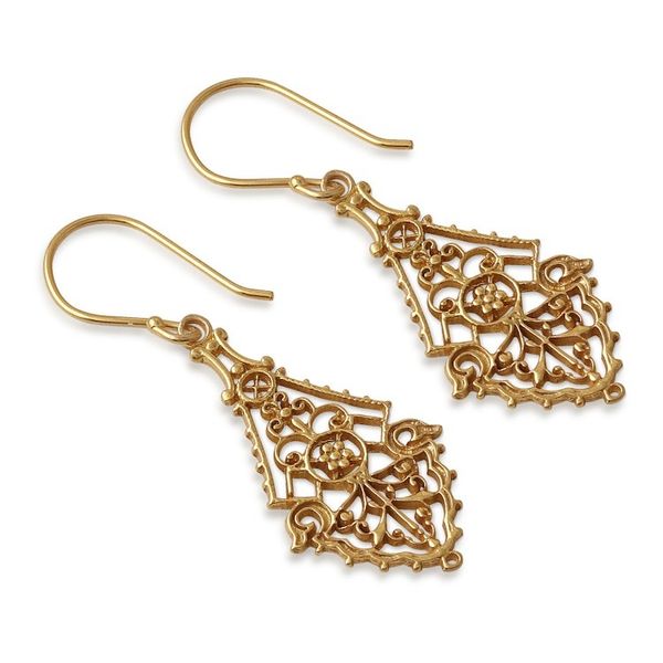 Alternate image for Traditional 22k Gold-Plated Filigree Dangle Earrings Gilded Age
