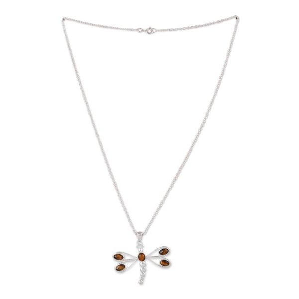 Alternate image for Tigers Eye Sterling Silver Dragonfly Pendant Necklace Brown Dragonfly
