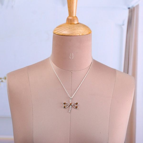 Alternate image for Tigers Eye Sterling Silver Dragonfly Pendant Necklace Brown Dragonfly
