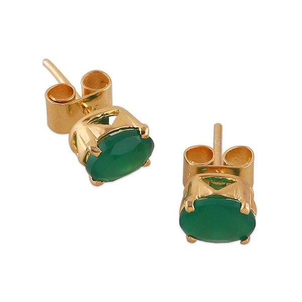 Alternate image for Classic 22k Gold-Plated 2-Carat Green Onyx Stud Earrings Lavishly Green