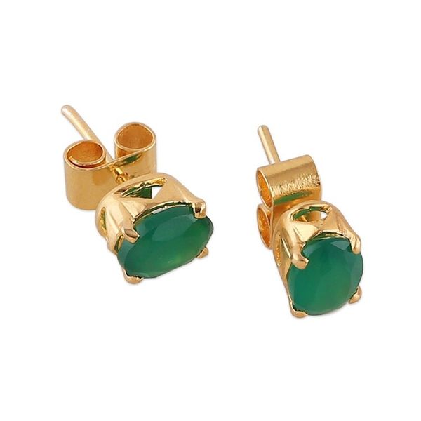Alternate image for Classic 22k Gold-Plated 2-Carat Green Onyx Stud Earrings Lavishly Green