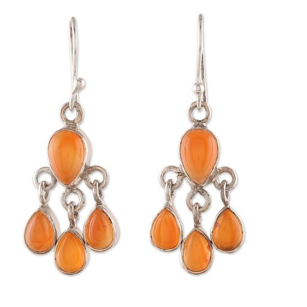 Alternate image for Natural Carnelian and Sterling Silver Chandelier Earrings Sunset Drops